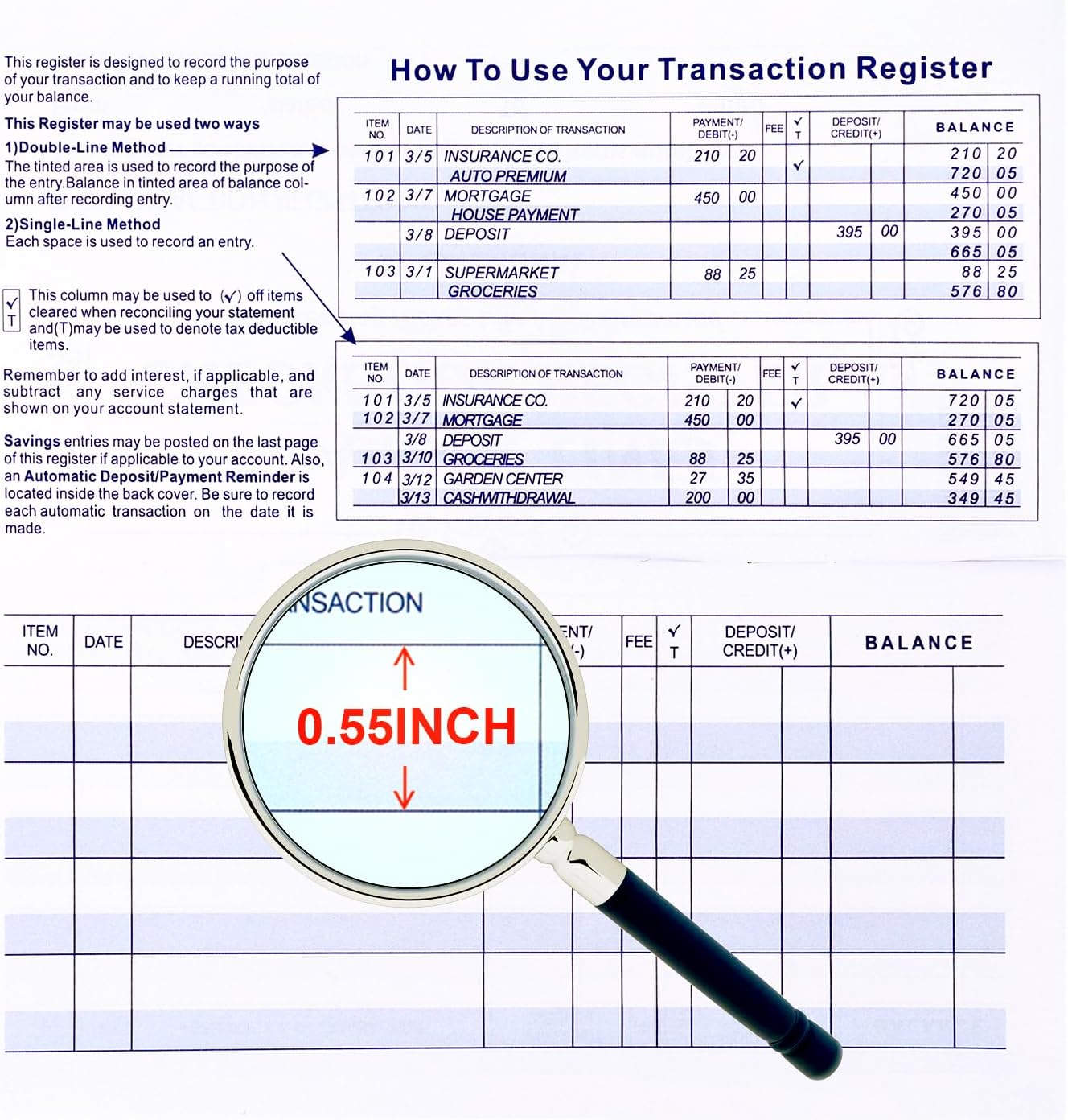 Larger Lines Checkbook Register